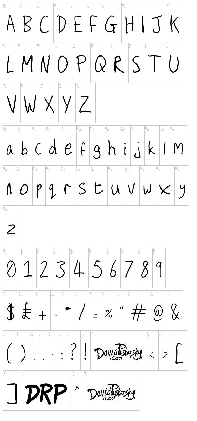 Secret Diary font map
